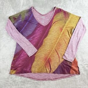 Vintage‎ Go Couture Top Womens Medium Purple Yellow Abstract Leaf Made In USA
